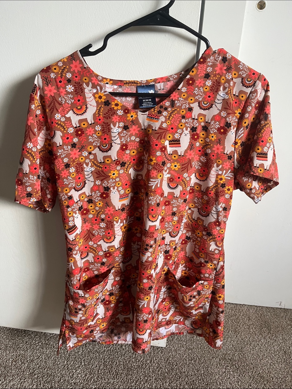 Zoe+Chloe Coral Floral Llama Short Sleeve Tunic